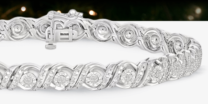 Diamond Double S-Link Bracelet 1/4 ct tw Sterling Silver 7.25''