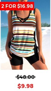 Criss Cross Striped Multi Color Tankini Top