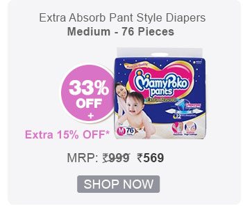 MamyPoko Extra Absorb Pant Style Diapers Medium - 76 Pieces