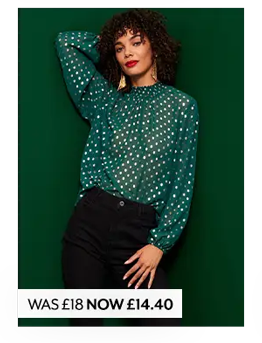 Womens Green Metallic Spot High Neck Top