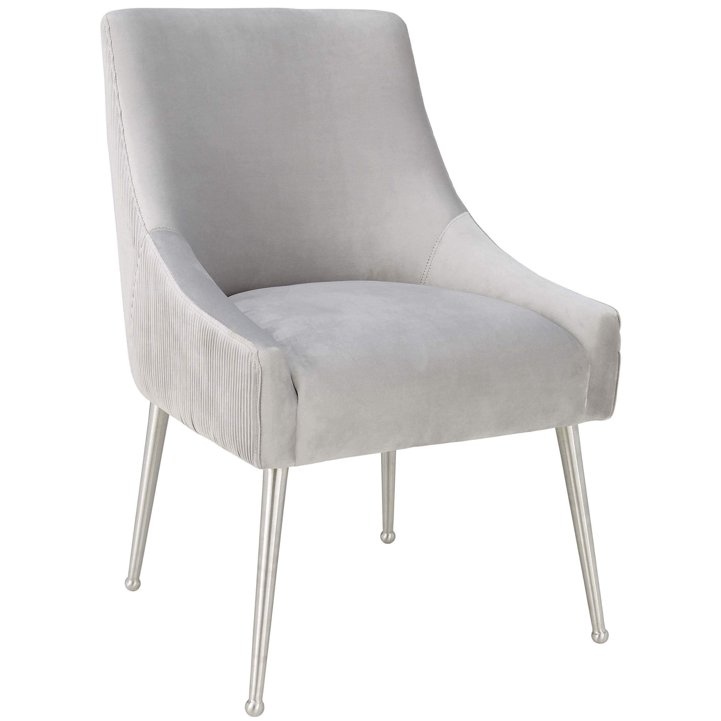 Beatrix Pleated Chair, Light Grey/Brushed Stainless Legs