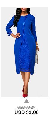 Royal Blue Lace Panel Long Sleeve Sheath Dress