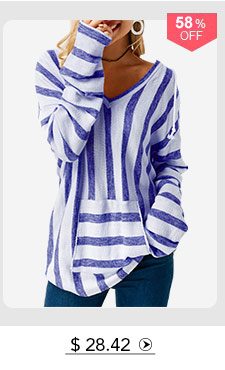 Pocket Long Sleeve Striped Hooded Collar T Shirt