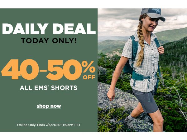 Daily Deal: 40-50% OFF All EMS Shorts - Online Only - Click to Shop