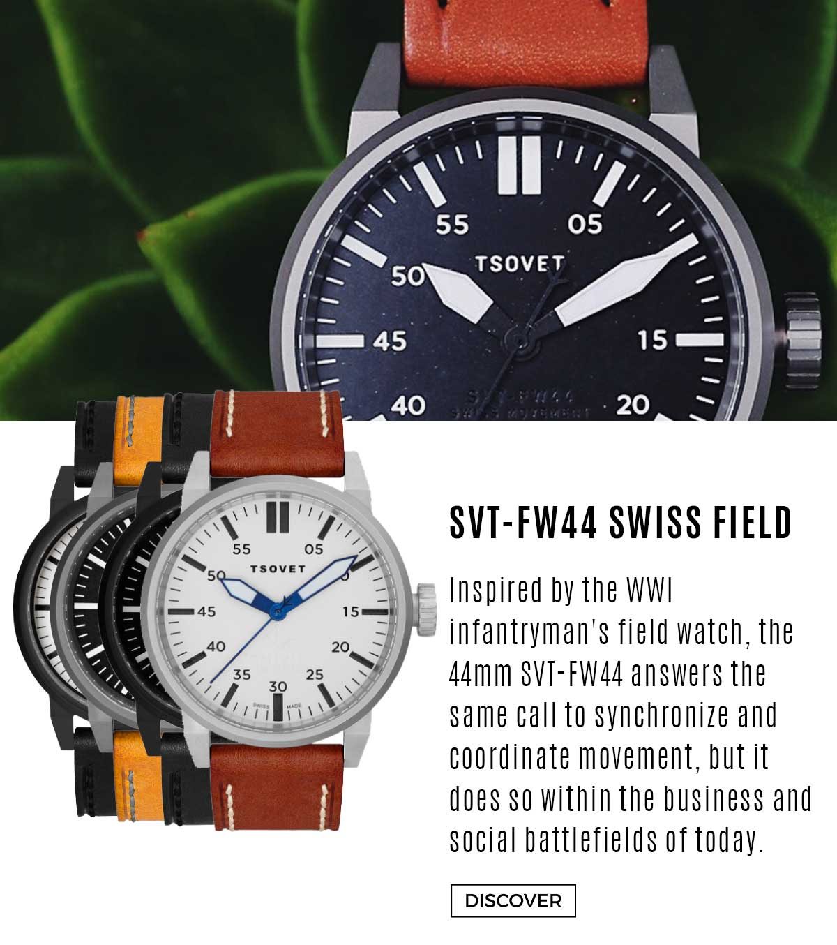 Tsovet Watch. Black strap. black case. white dial
