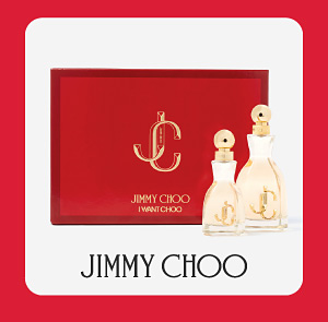 An image of a Jimmy Choo fragrance gift set and the logo.