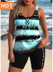 ROTITA Lace Up Mint Green Striped Tankini Set