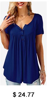 Short Sleeve Button Neck Pleated Blouse