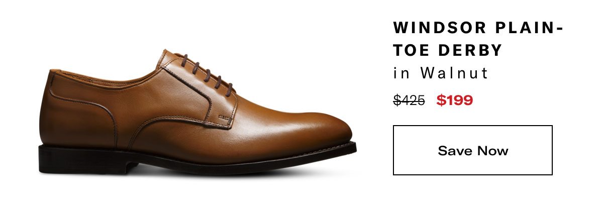 Click Here To Save On The Windsor Plain-toe Derby In Walnut, Regular Price $425, Available For $199 During Black Friday Sale