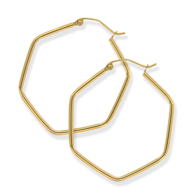 Hexagon Hoop Earrings 10K Yellow Gold