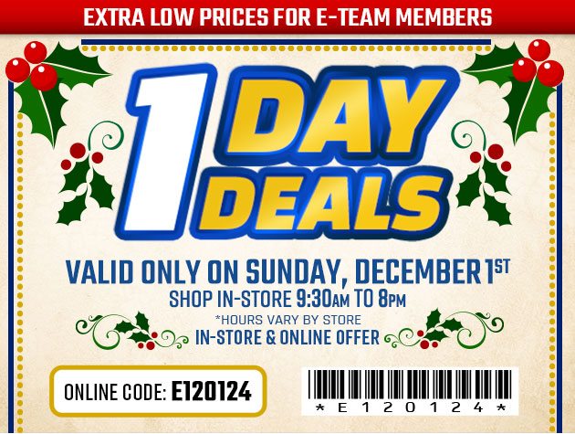 One Day Deals - Sunday, December 1, 2024