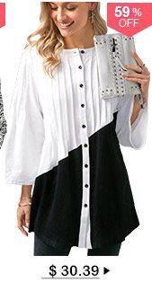 Color Block Button Up Pintuck Blouse