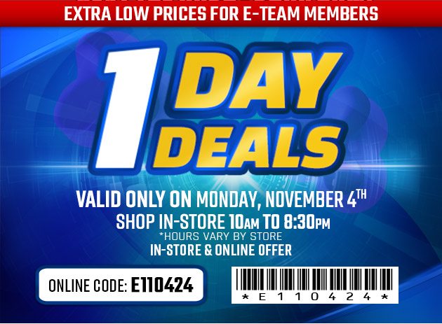 One Day Deals - Monday, November 4, 2024