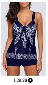 Printed Open Back Navy Padded Tankini Set