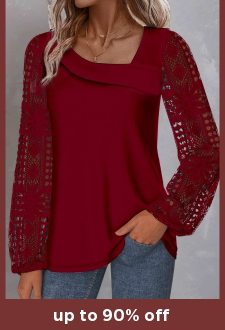 ROTITA Plus Size Lace Wine Red Asymmetrical Neck Blouse