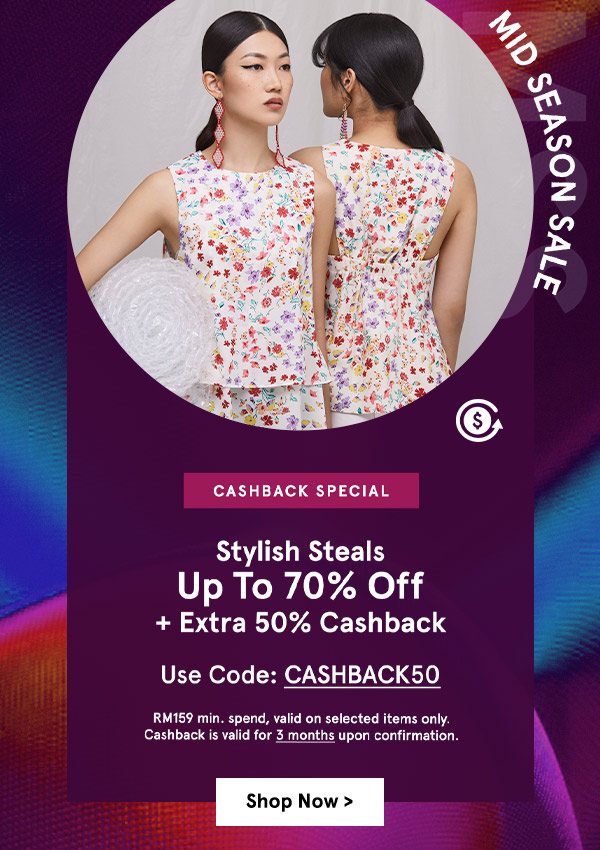 Cashback Special: Up to 70% Off + Extra 50% Cashback!