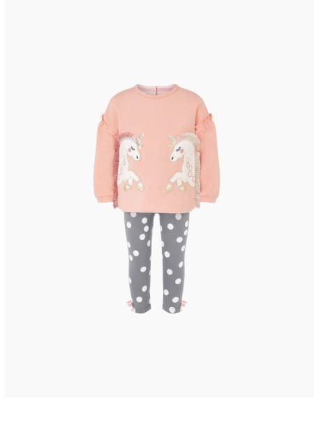 Baby unicorn sweatshirt and leggings set in organic cotton pink