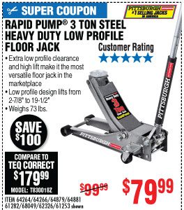 View 3 ton Low Profile Steel Heavy Duty Floor Jack with Rapid Pump®