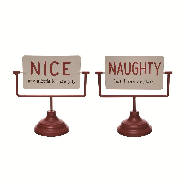 Red and Cream Metal Naughty/Nice Reversible Sign