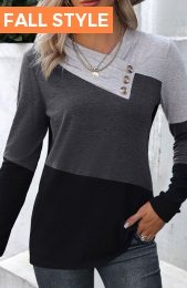 ROTITA Patchwork Dark Grey Marl Asymmetrical Neck T Shirt