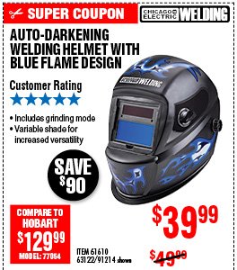  Auto Darkening Welding Helmet with Blue Flame Design