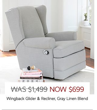 WINGBACK GLIDER & RECLINER, GRAY LINEN BLEND