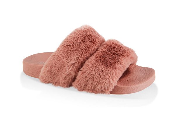 Two Band Faux Fur Slides