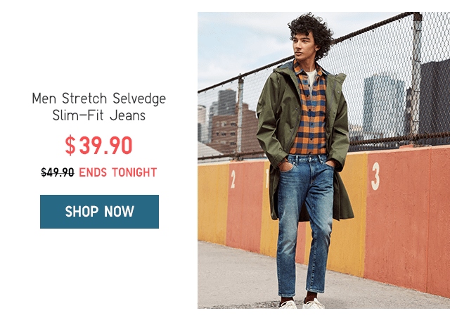 MEN SELVEDGE SLIM-FIT JEANS $39.90 ENDS TONIGHT - SHOP NOW