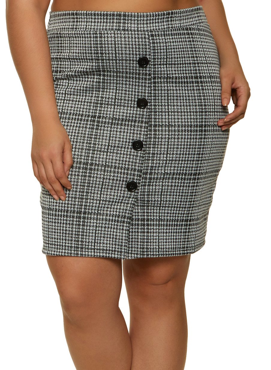 Plus Size Houndstooth Mini Skirt