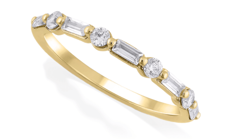 Baguette & Round-Cut Diamond Stackable Anniversary Ring 1/2 ct tw 10K Yellow Gold