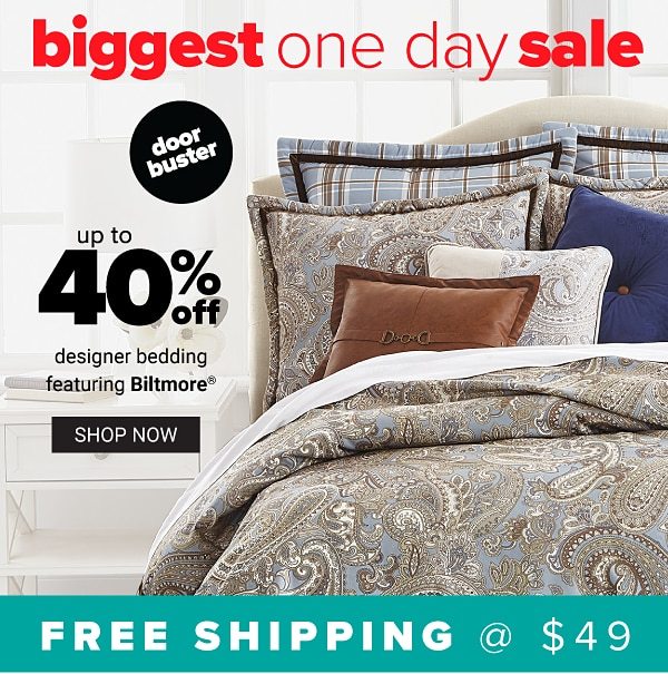 Biggest One Day Sale! Up to 40% off Designer Bedding featuring Biltmore - Shop Now