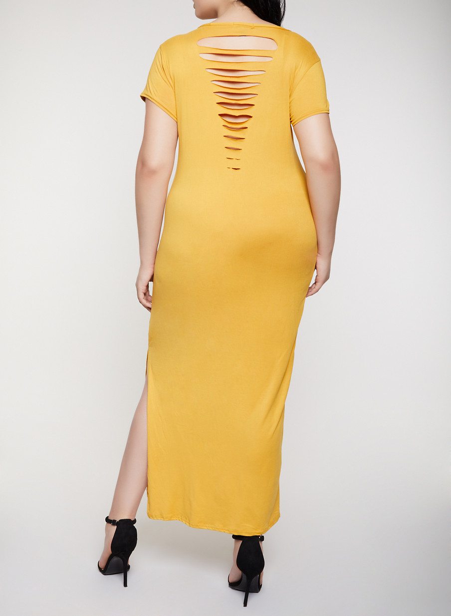 Plus Size Slashed Back Maxi T Shirt Dress