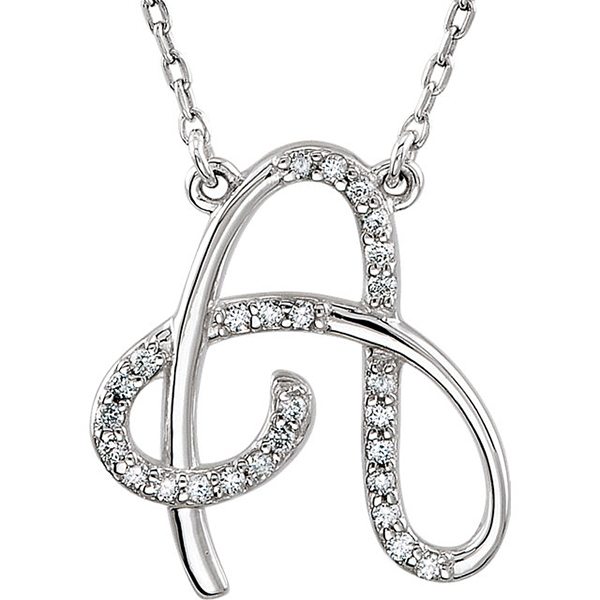 Personalized Diamond Cursive A Initial Pendant Necklace
