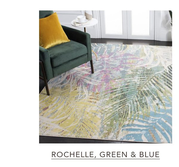 Rochelle Palm Print Green and Blue Rug | SHOP NOW