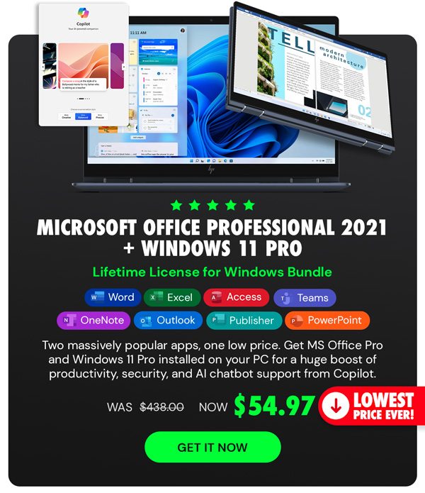 The Ultimate Microsoft Office Professional 2021 for Windows: Lifetime License + Windows 11 Pro Bundle