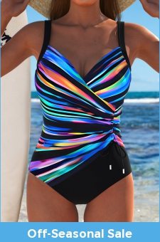 ROTITA Surplice Black Dazzle Colorful Print One Piece Swimwear