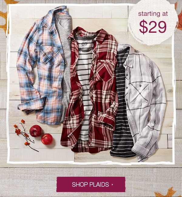 Starting at $29. Shop plaids.