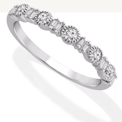 Diamond Stacking Ring 1/4 ct tw Round & Baguette 10K White Gold