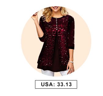 Sequin Panel Button Detail Wine Red T Shirt