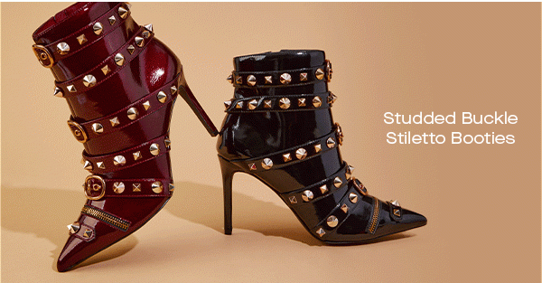 Studded Buckle Stiletto Booties