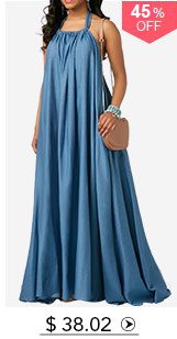 Blue Halter Neck Backless Maxi Dress