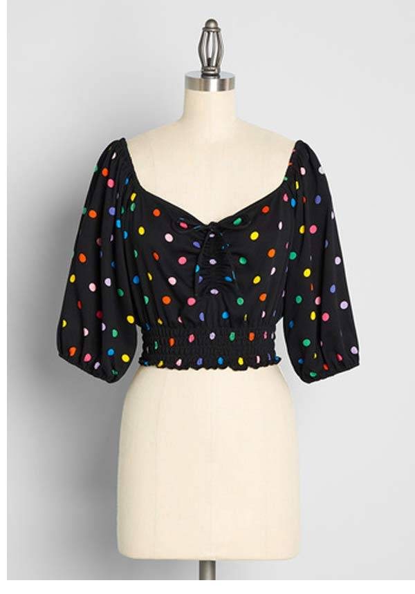 Little Bright Spots Puff Sleeve Crop Blouse