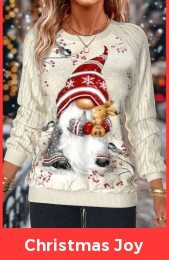 Christmas Beige Patchwork Long Sleeve Round Neck Sweatshirt