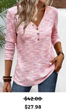 ROTITA Button Light Pink V Neck Long Sleeve T Shirt