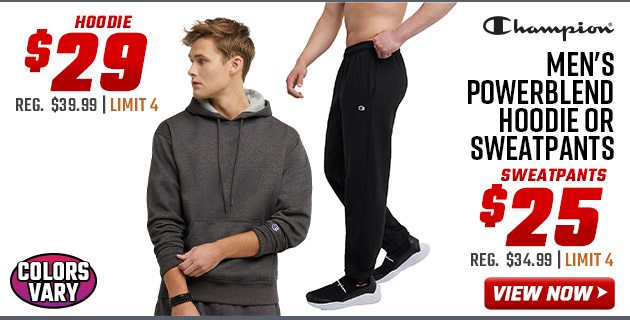 ''Champion Men's Powerblend Hoodie or Sweatpants Pullover $29 Sweatpants $25''