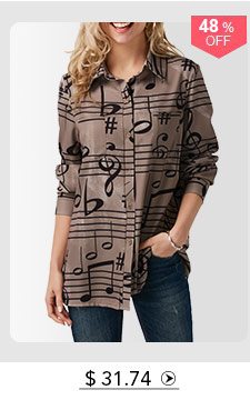 Button Up Printed Turndown Collar Long Sleeve Shirt