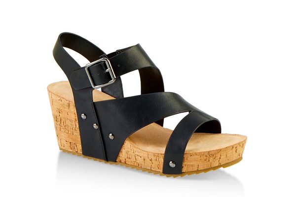 Asymmetrical Band Cork Wedge Sandals