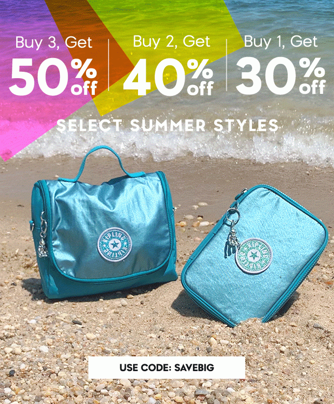 Buy 3, Get 50% off. Buy 2, Get 40% off. Buy 1, Get 30% off. Select Summer Styles. Use Code: SAVEBIG