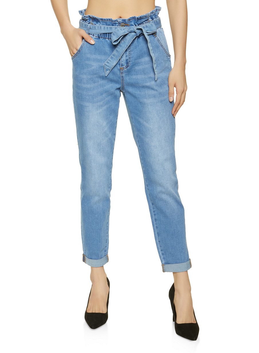 Almost Famous Paper Bag Waist Whiskered Jeans