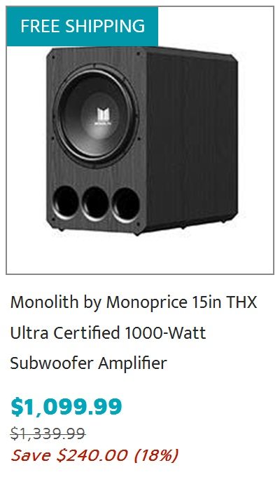 Monolith by Monoprice 15in THX Ultra Certified 1000-Watt Subwoofer Amplifier